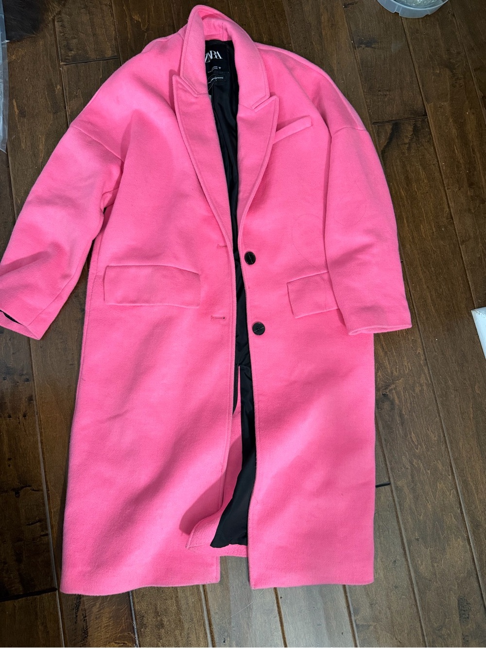 ZARA Hot Pink Long Wool-Blend Trench Coat
